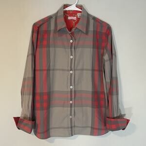 Tizzie Button Front Stretch Shirt Womens‎ M Contrasting Cuffs Colorful Chains